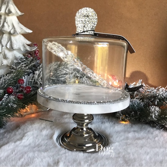 Tahari Other - Tahari Marble Cake Pastry Glass Dome Metal Stand Holder Cheese Cloche